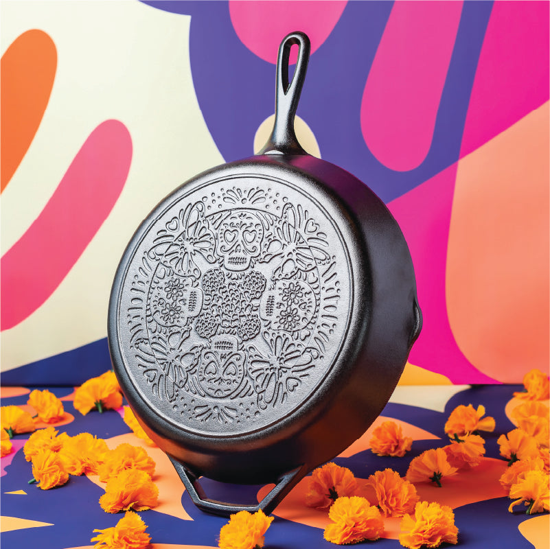 12 Inch Seasoned Cast Iron Butterfly Sugar Skull Skillet - Lodge