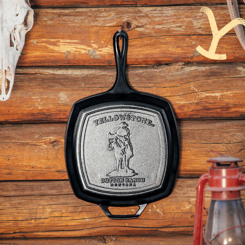 Yellowstone? 10.5 Inch Square Seasoned Cast Iron Cowboy Grill Pan - Lodge