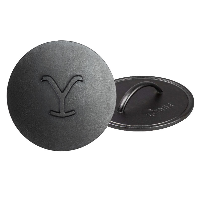 Yellowstone? 8 Inch Round Seasoned Cast Iron Power Y Grill Press - Lodge